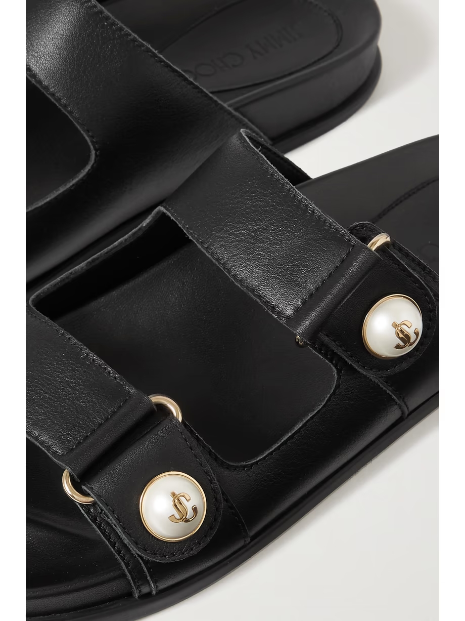 Fayence faux pearl-embellished leather slides Fayence faux pearl-embellished leather slides