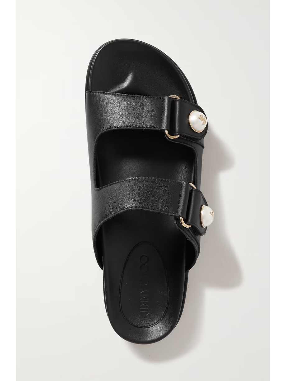 Fayence faux pearl-embellished leather slides Fayence faux pearl-embellished leather slides