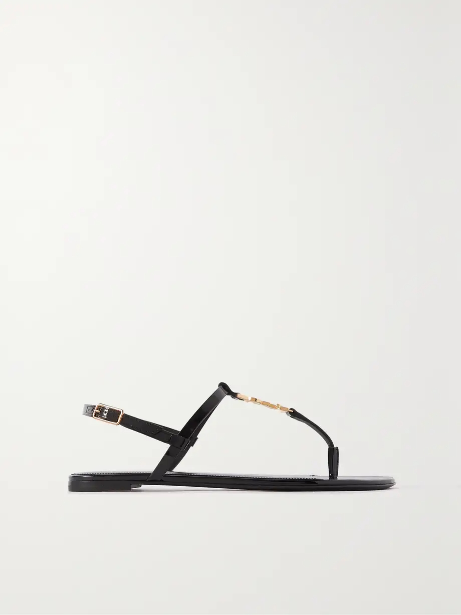 Cassandra logo-embellished patent-leather slingback sandals Cassandra logo-embellished patent-leather slingback sandals