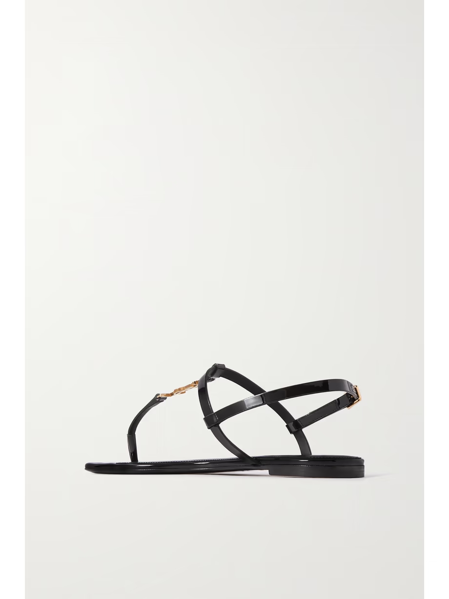 Cassandra logo-embellished patent-leather slingback sandals Cassandra logo-embellished patent-leather slingback sandals