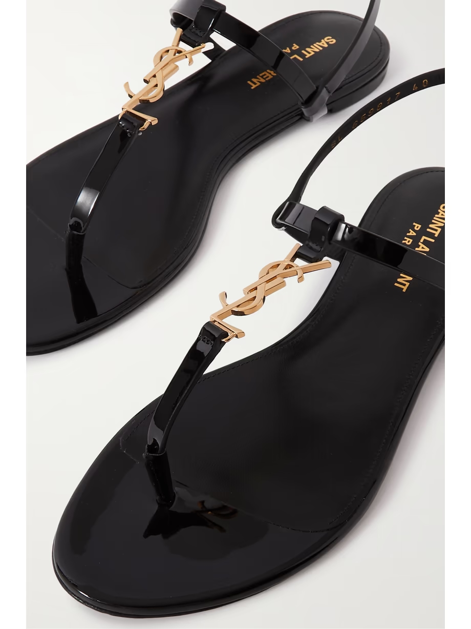 Cassandra logo-embellished patent-leather slingback sandals Cassandra logo-embellished patent-leather slingback sandals
