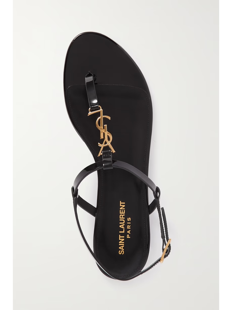 Cassandra logo-embellished patent-leather slingback sandals Cassandra logo-embellished patent-leather slingback sandals