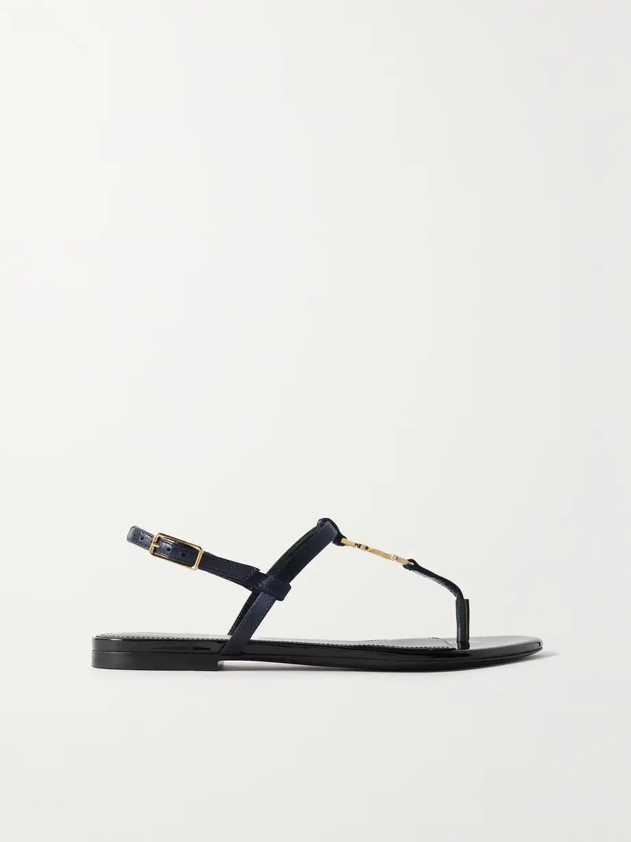 Cassandra logo-embellished satin and leather slingback sandals Cassandra logo-embellished satin and leather slingback sandals