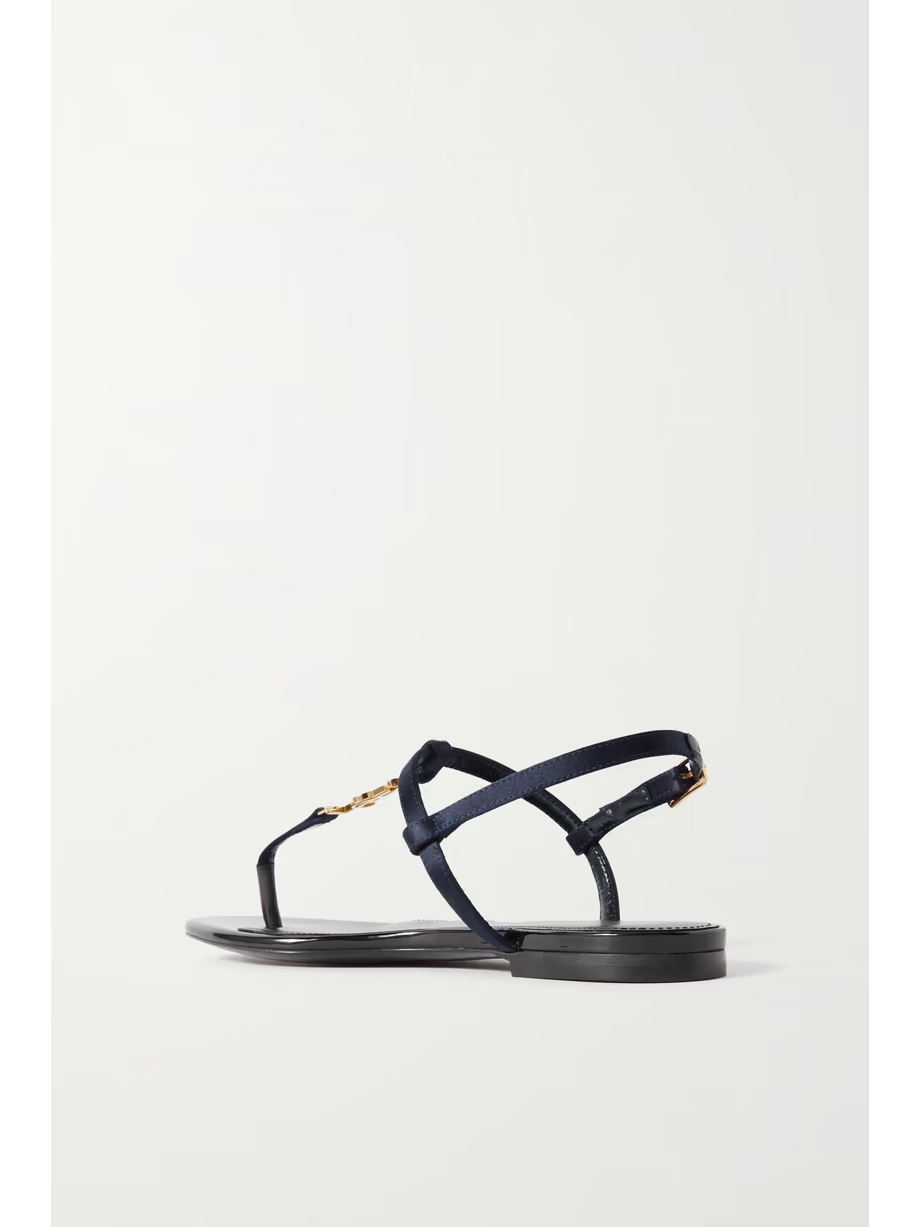 Cassandra logo-embellished satin and leather slingback sandals Cassandra logo-embellished satin and leather slingback sandals