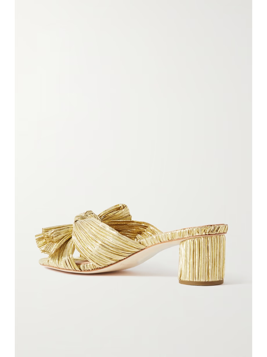 Emilia bow-embellished plissé-lamé mules Emilia bow-embellished plissé-lamé mules
