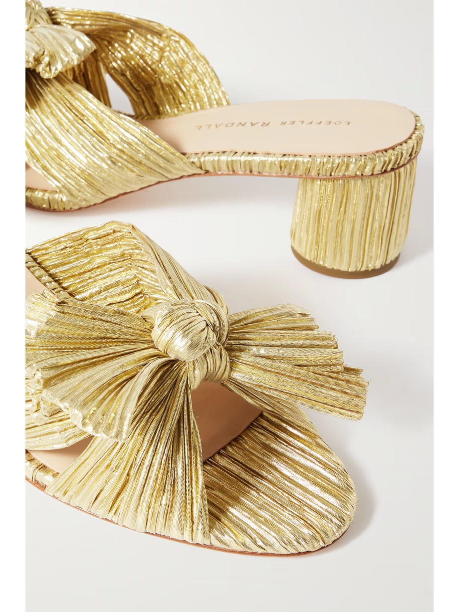 Emilia bow-embellished plissé-lamé mules Emilia bow-embellished plissé-lamé mules