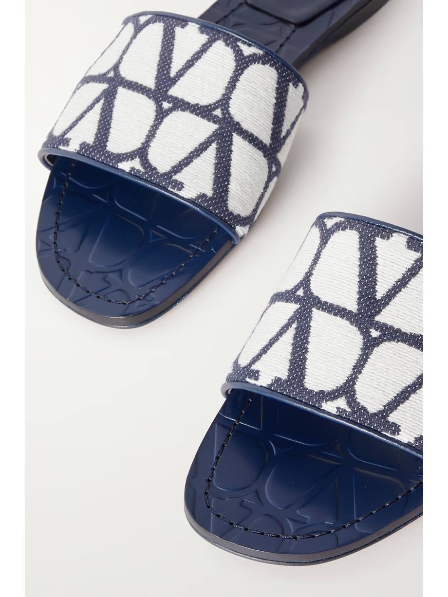 Toile Iconographe leather-trimmed cotton-canvas jacquard slides Toile Iconographe leather-trimmed cotton-canvas jacquard slides