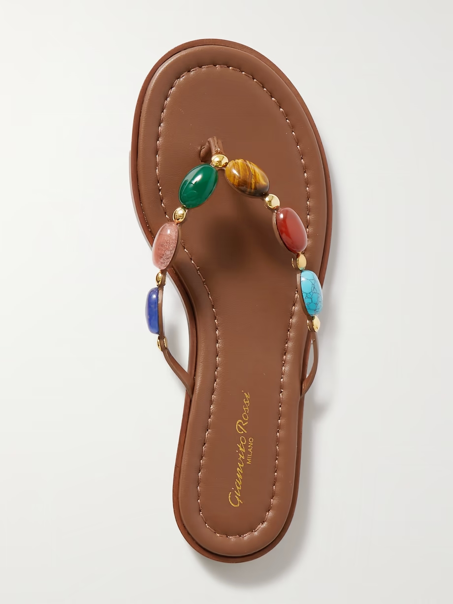 Embellished leather flip flops Embellished leather flip flops