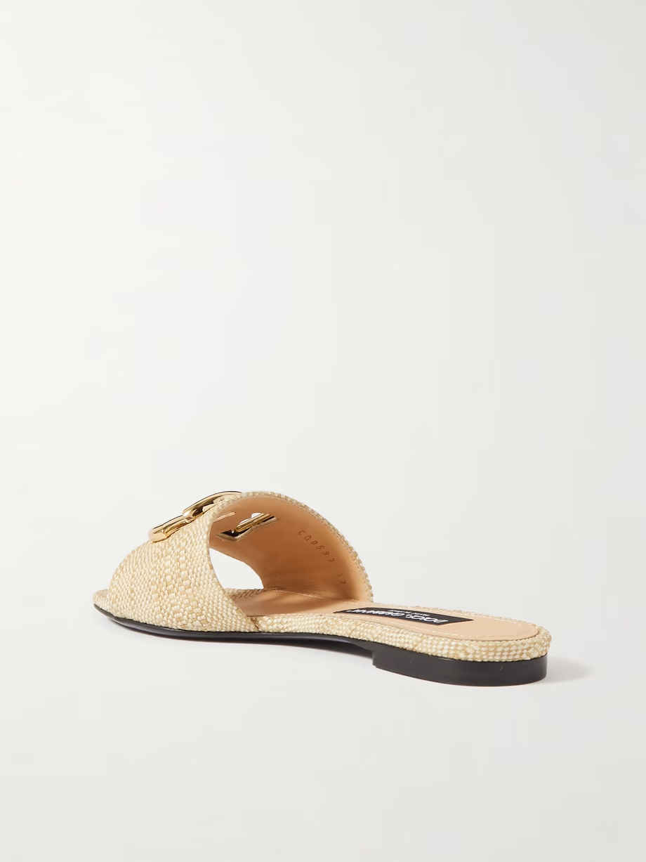 Bianca logo-embellished raffia slides Bianca logo-embellished raffia slides