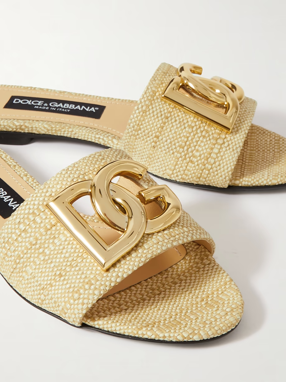 Bianca logo-embellished raffia slides Bianca logo-embellished raffia slides