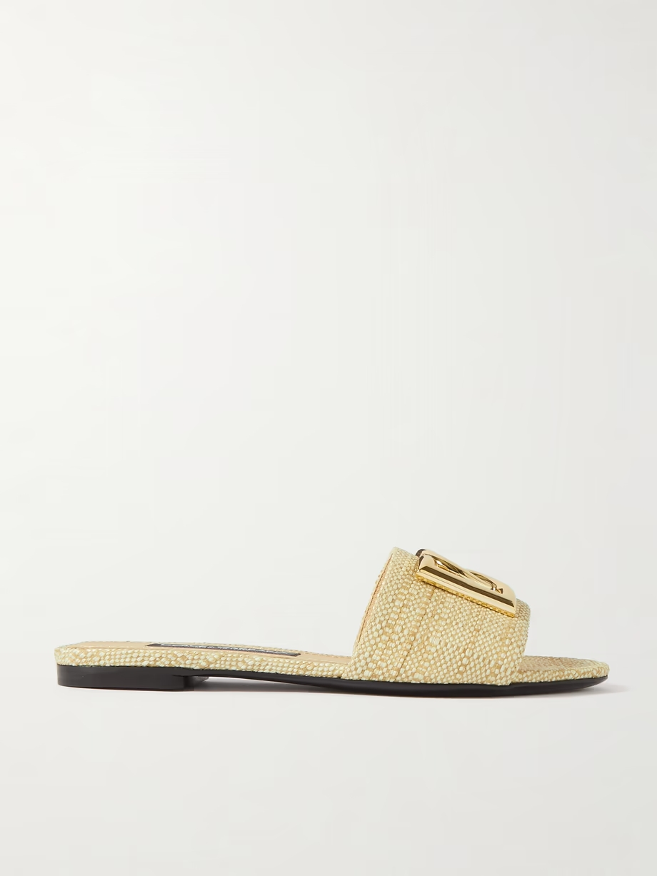 Bianca logo-embellished raffia slides Bianca logo-embellished raffia slides