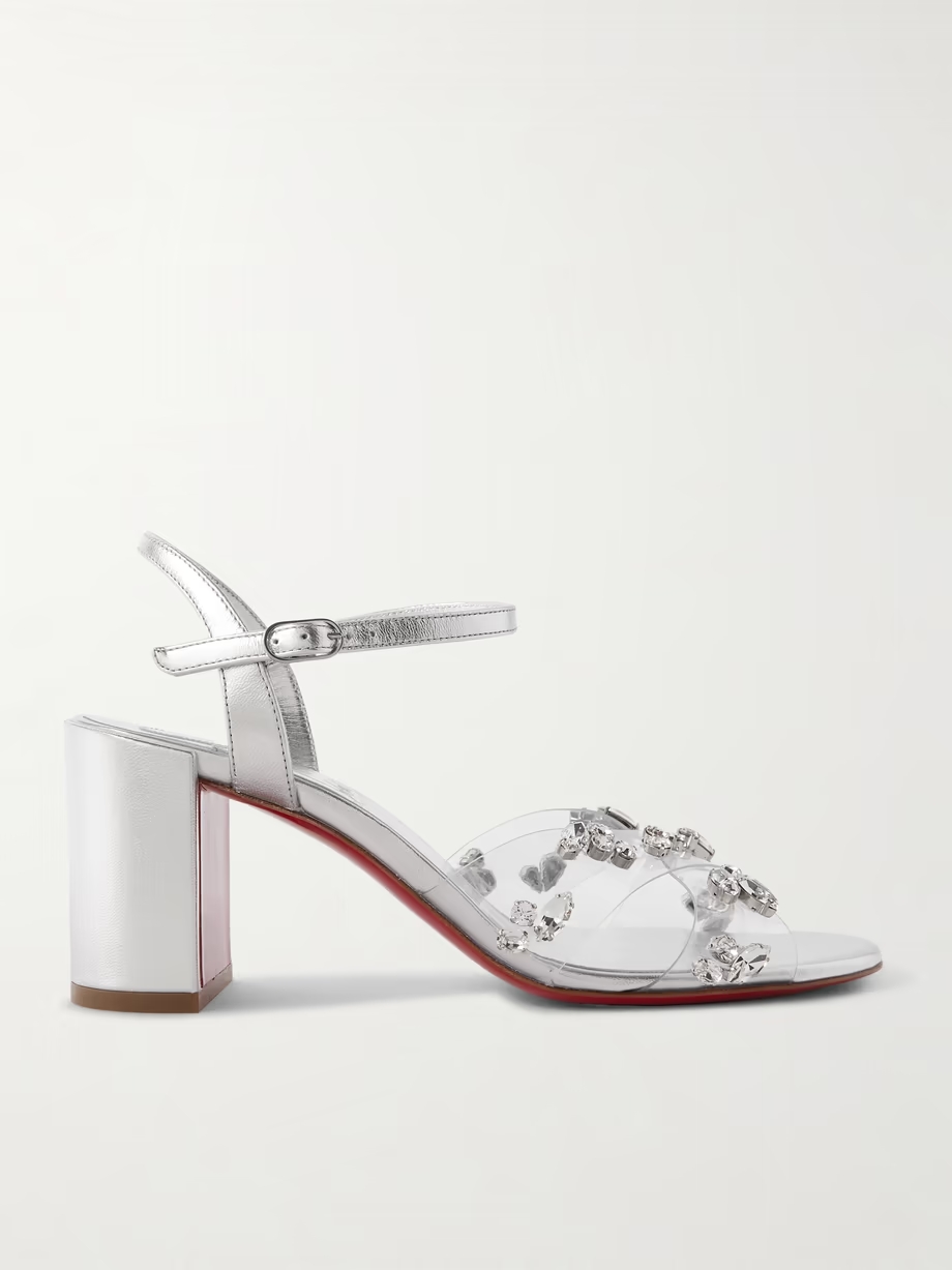 Queenie 70 crystal-embellished PVC and metallic leather sandals Queenie 70 crystal-embellished PVC and metallic leather sandals