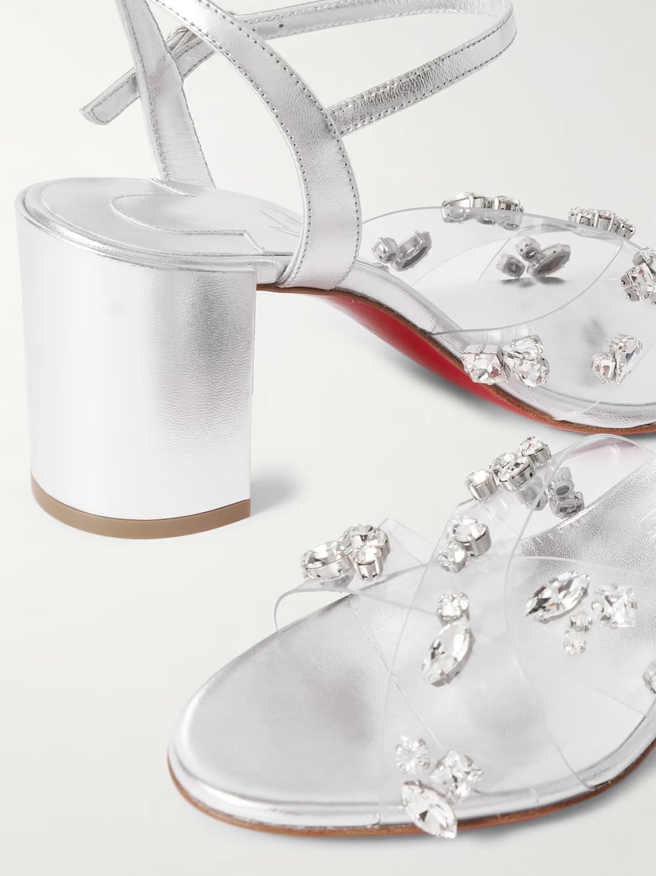 Queenie 70 crystal-embellished PVC and metallic leather sandals Queenie 70 crystal-embellished PVC and metallic leather sandals