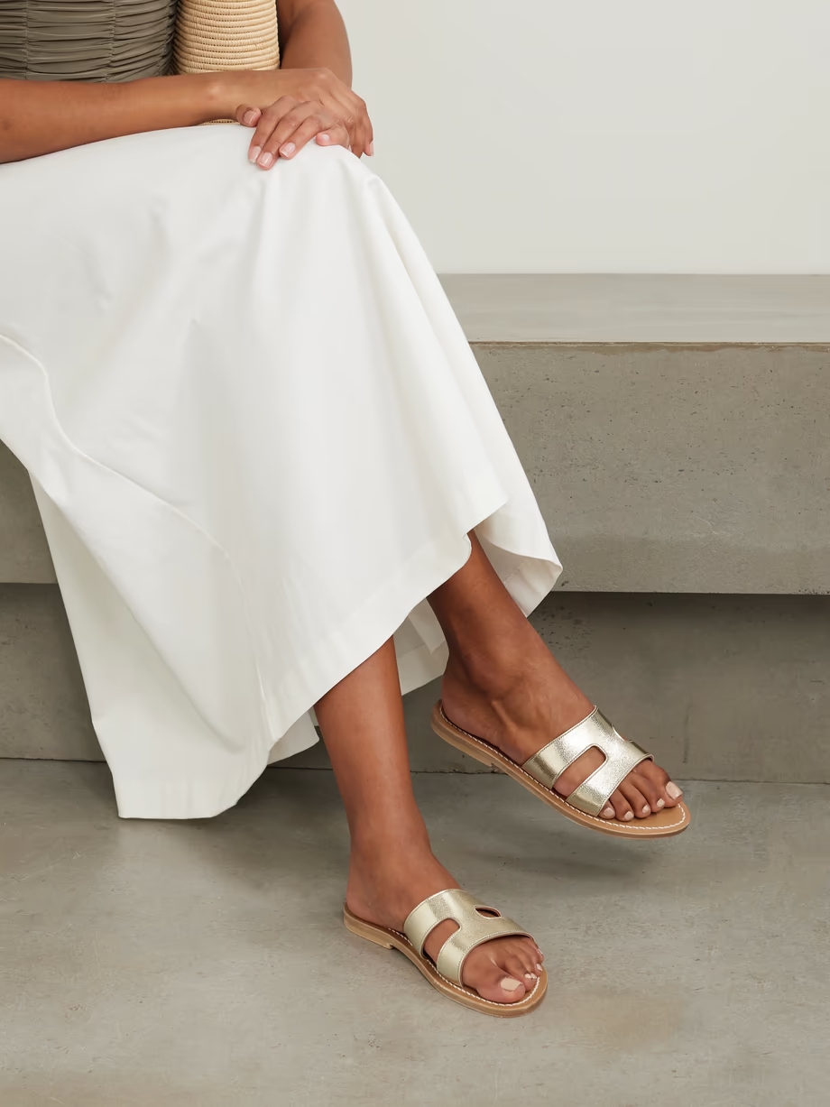 Menandre cutout metallic leather slides Menandre cutout metallic leather slides