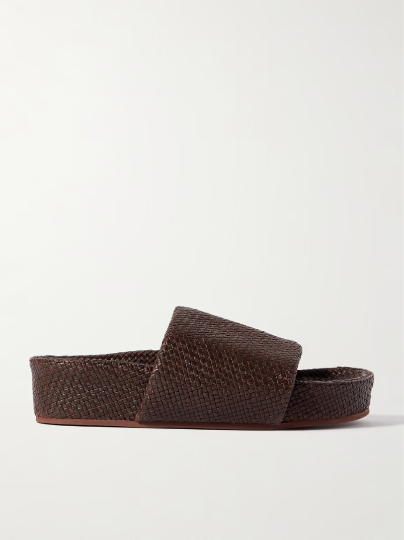 Woven leather platform slides Woven leather platform slides