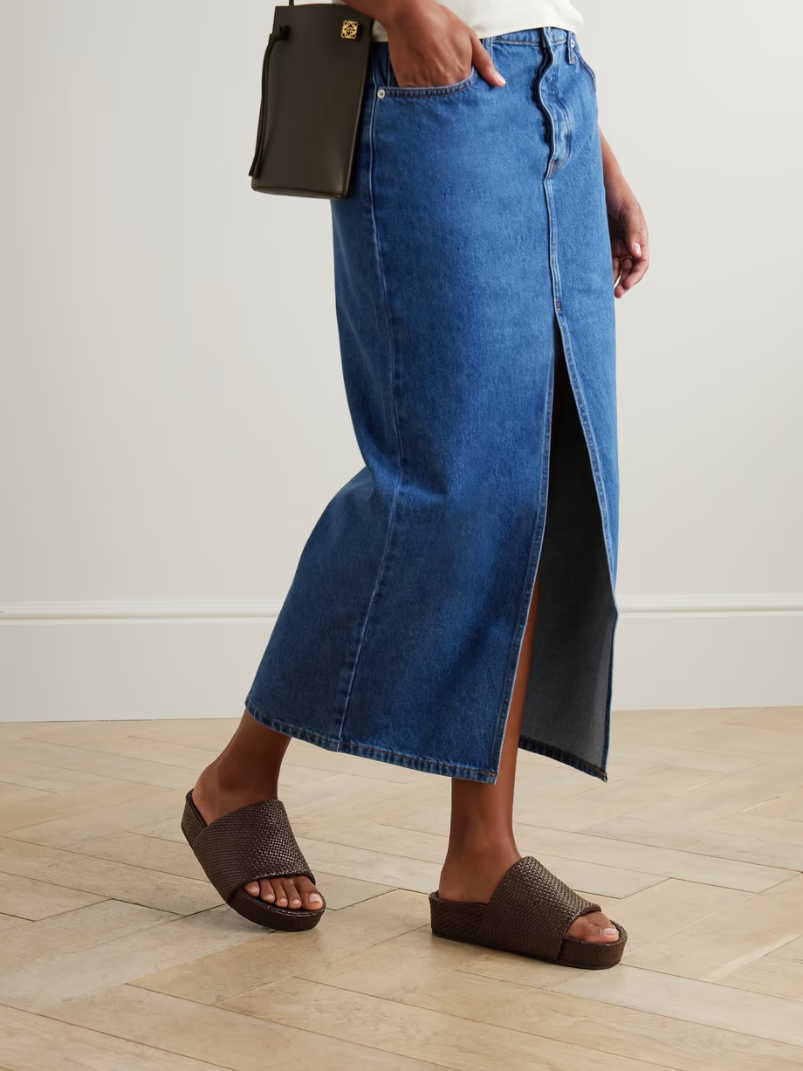 Woven leather platform slides Woven leather platform slides