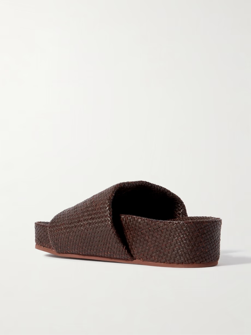 Woven leather platform slides Woven leather platform slides
