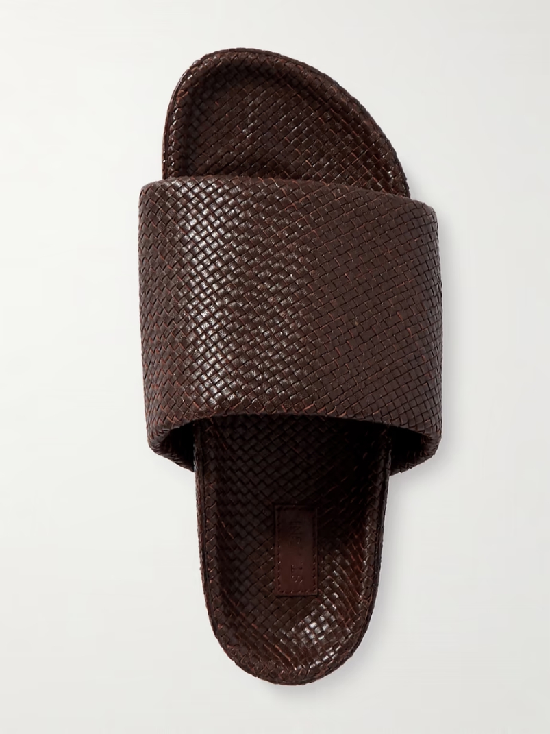 Woven leather platform slides Woven leather platform slides