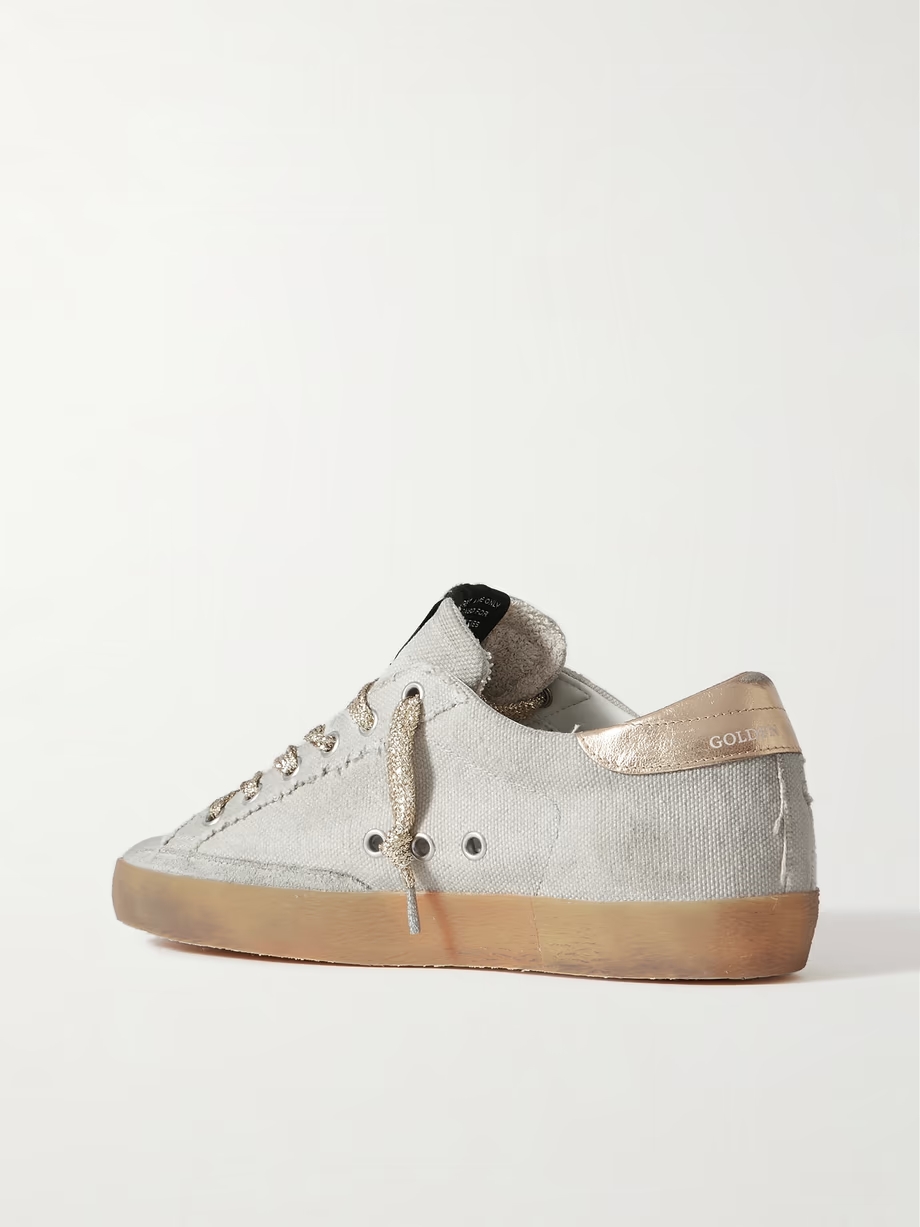 Super-Star suede and metallic leather-trimmed distressed canvas sneakers Super-Star suede and metallic leather-trimmed distressed canvas sneakers