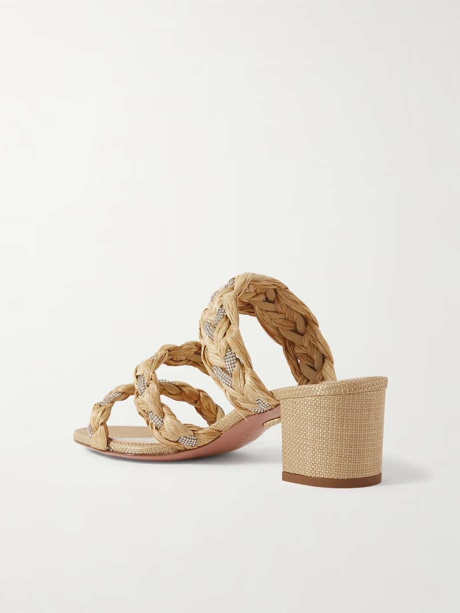 Costiera crystal-embellished cord-trimmed raffia sandals Costiera crystal-embellished cord-trimmed raffia sandals