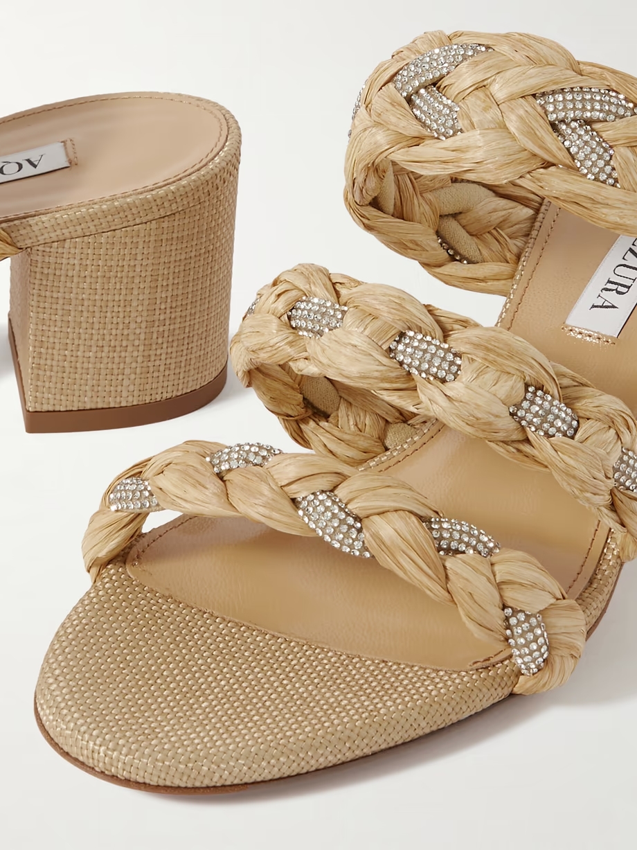 Costiera crystal-embellished cord-trimmed raffia sandals Costiera crystal-embellished cord-trimmed raffia sandals