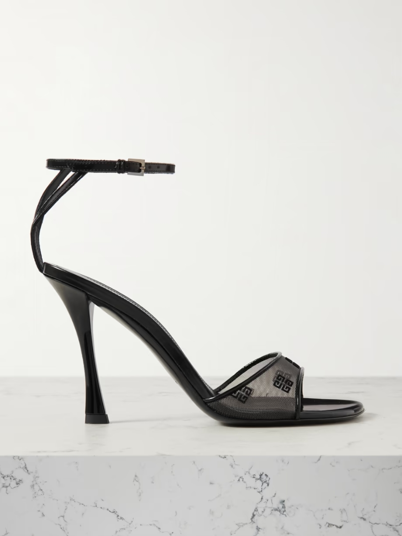 Patent leather-trimmed devoré-mesh sandals Patent leather-trimmed devoré-mesh sandals