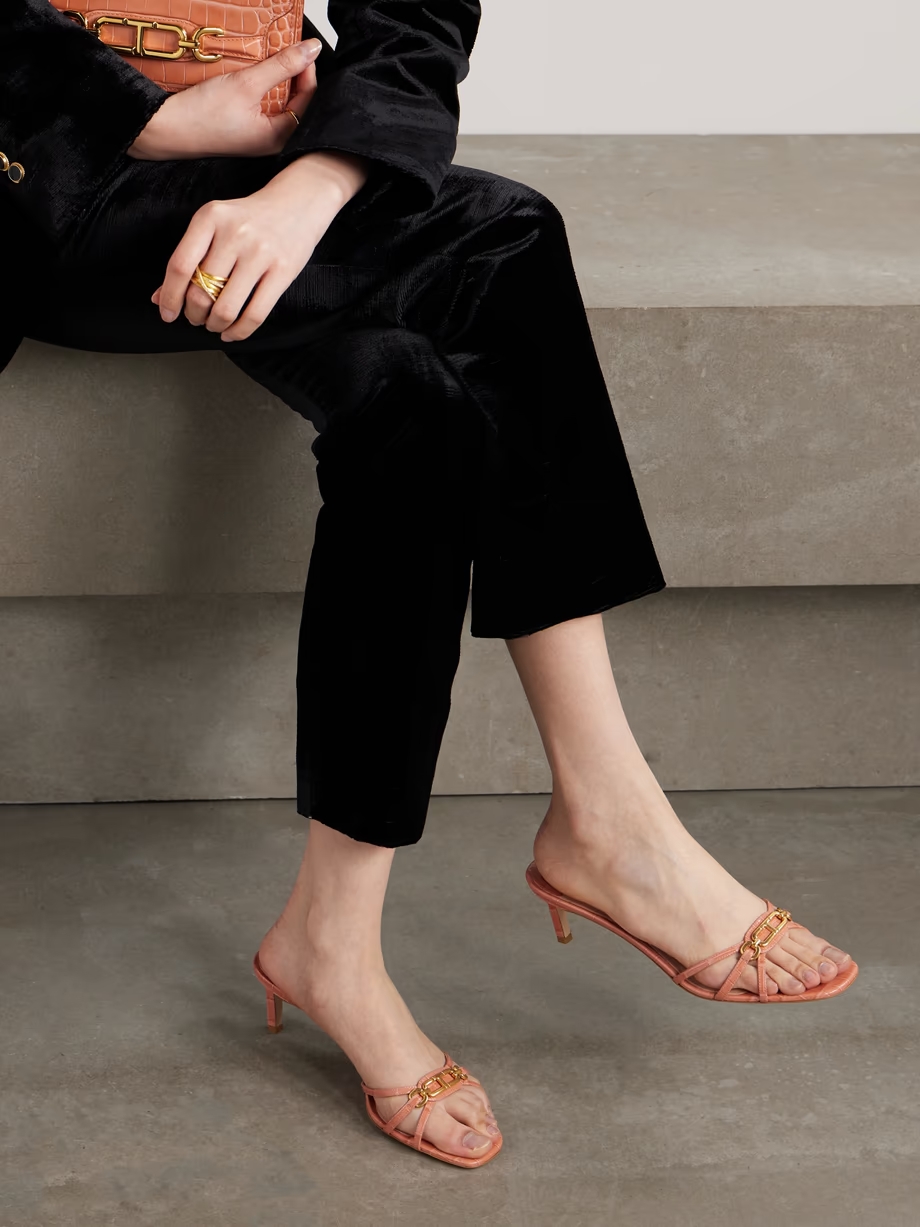 Whitney embellished croc-effect leather mules Whitney embellished croc-effect leather mules