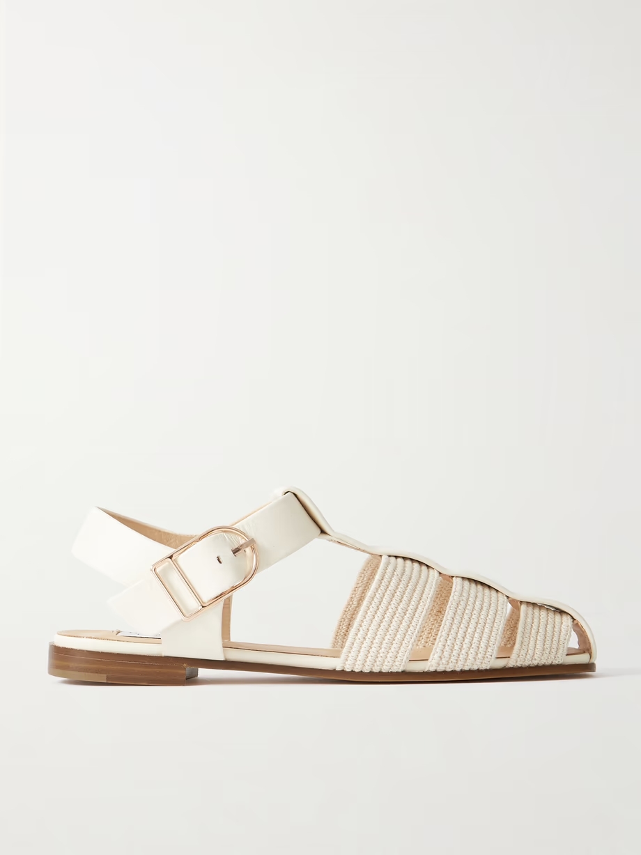 Calla striped crochet-knit and leather sandals Calla striped crochet-knit and leather sandals