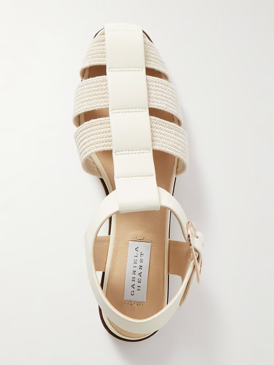 Calla striped crochet-knit and leather sandals Calla striped crochet-knit and leather sandals