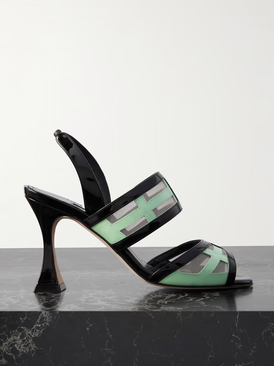 Avespa 90 mesh-trimmed patent-leather slingback mules Avespa 90 mesh-trimmed patent-leather slingback mules