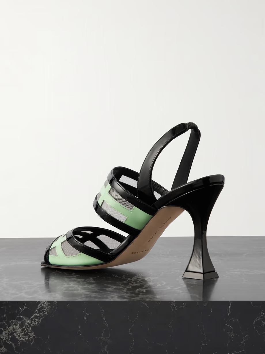 Avespa 90 mesh-trimmed patent-leather slingback mules Avespa 90 mesh-trimmed patent-leather slingback mules