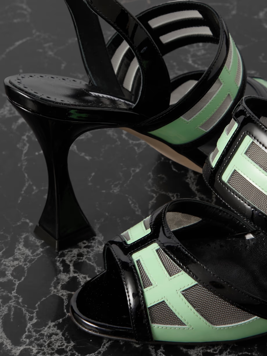 Avespa 90 mesh-trimmed patent-leather slingback mules Avespa 90 mesh-trimmed patent-leather slingback mules