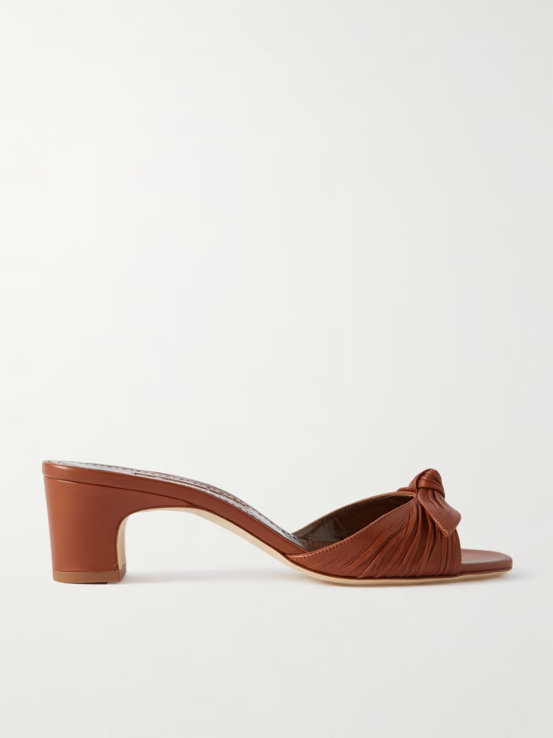 Lolloso 50 bow-detailed ruched leather mules Lolloso 50 bow-detailed ruched leather mules