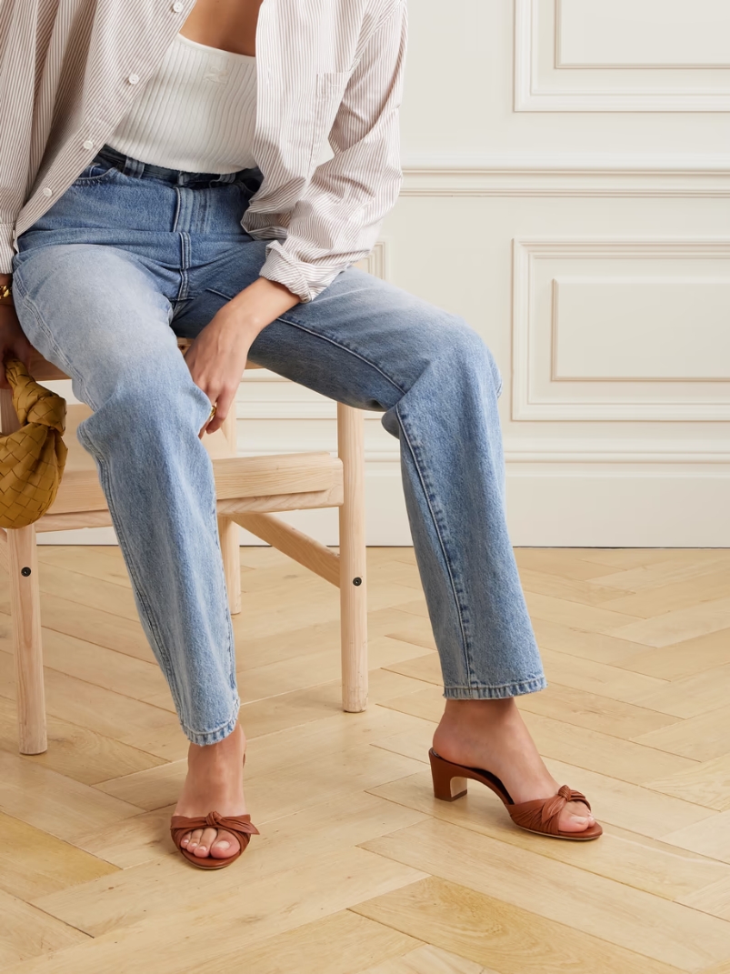 Lolloso 50 bow-detailed ruched leather mules Lolloso 50 bow-detailed ruched leather mules