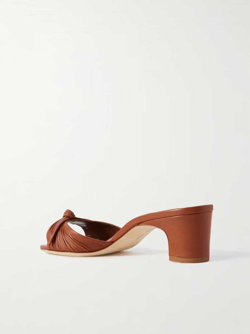 Lolloso 50 bow-detailed ruched leather mules Lolloso 50 bow-detailed ruched leather mules
