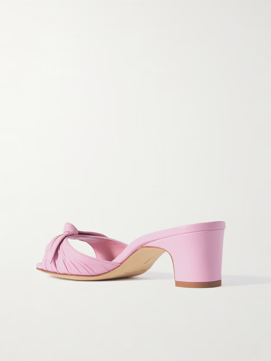 Lolloso 50 bow-detailed ruched leather mules Lolloso 50 bow-detailed ruched leather mules
