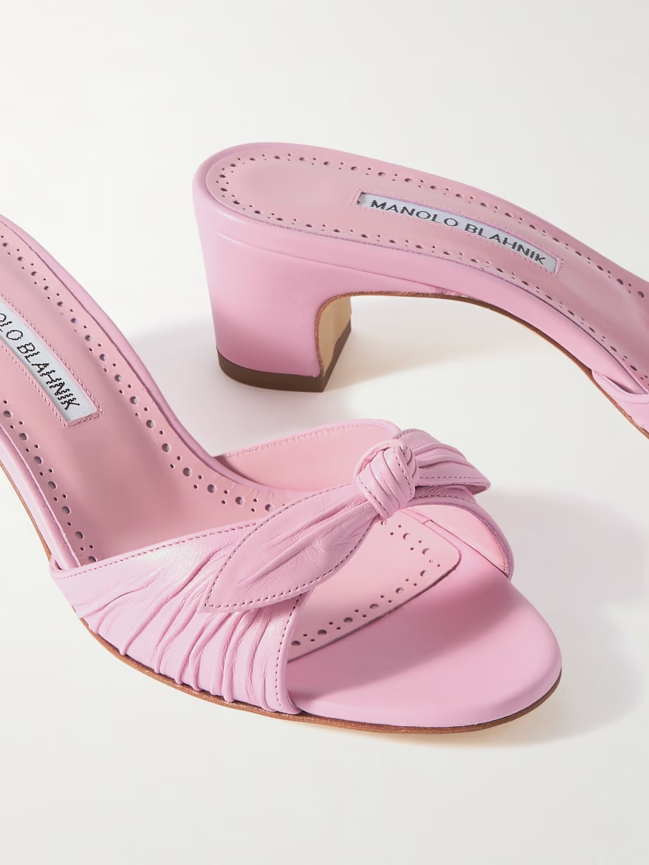 Lolloso 50 bow-detailed ruched leather mules Lolloso 50 bow-detailed ruched leather mules