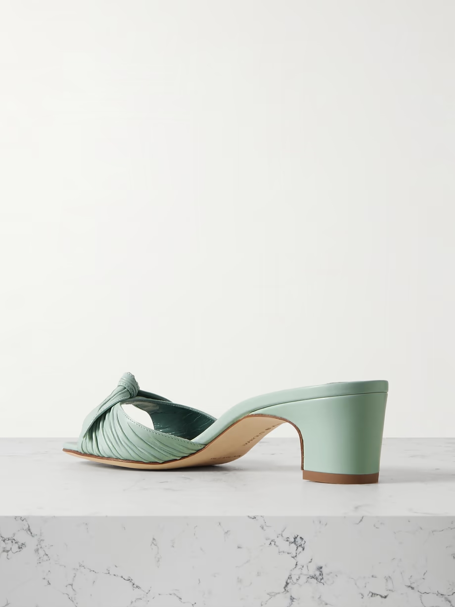 Lolloso 50 bow-detailed ruched leather mules Lolloso 50 bow-detailed ruched leather mules