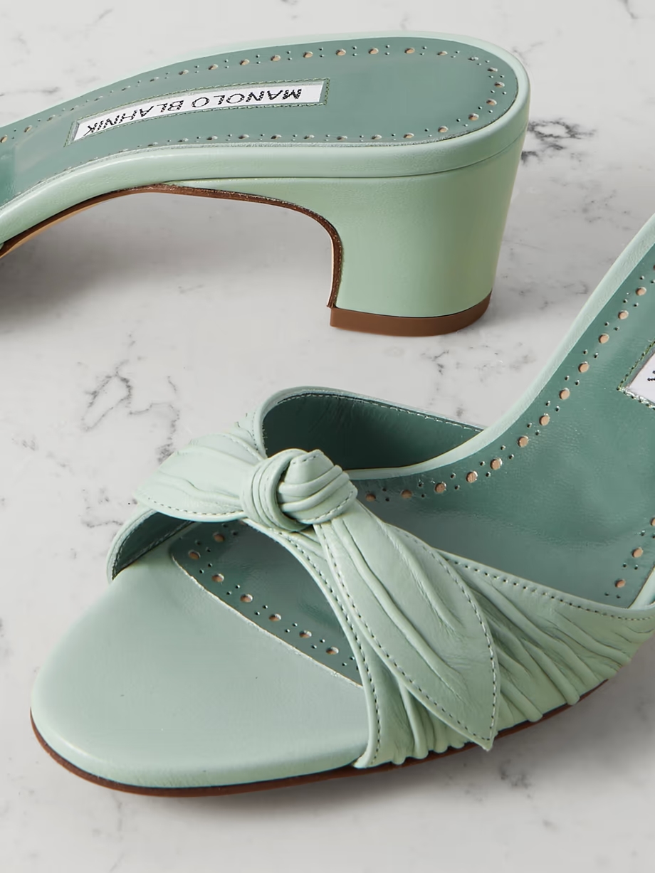 Lolloso 50 bow-detailed ruched leather mules Lolloso 50 bow-detailed ruched leather mules