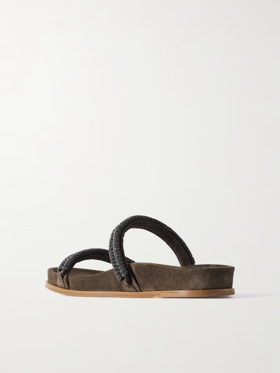 Bead-embellished suede slides Bead-embellished suede slides