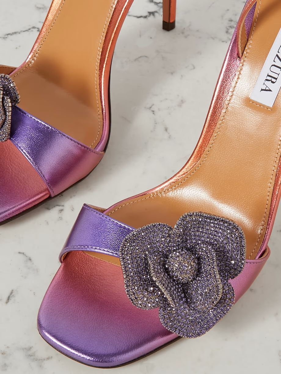 Crystal Orchid 105 crystal-embellished appliquéd dégradé metallic leather sandals Crystal Orchid 105 crystal-embellished appliquéd dégradé metallic leather sandals