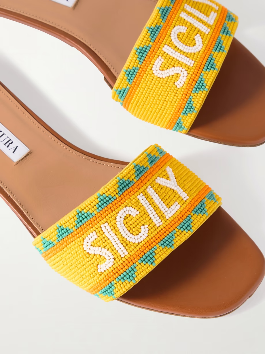 Sicily beaded leather slides Sicily beaded leather slides
