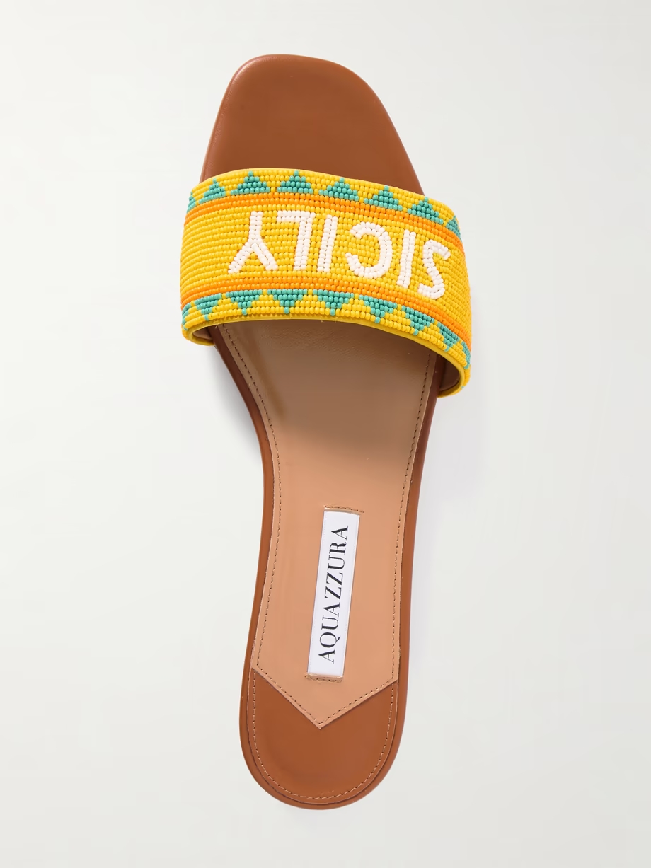 Sicily beaded leather slides Sicily beaded leather slides
