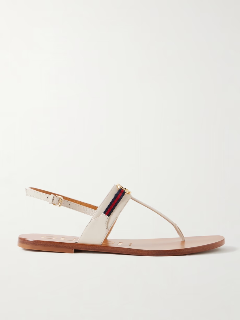 Kika logo-embellished webbing-trimmed leather sandals Kika logo-embellished webbing-trimmed leather sandals