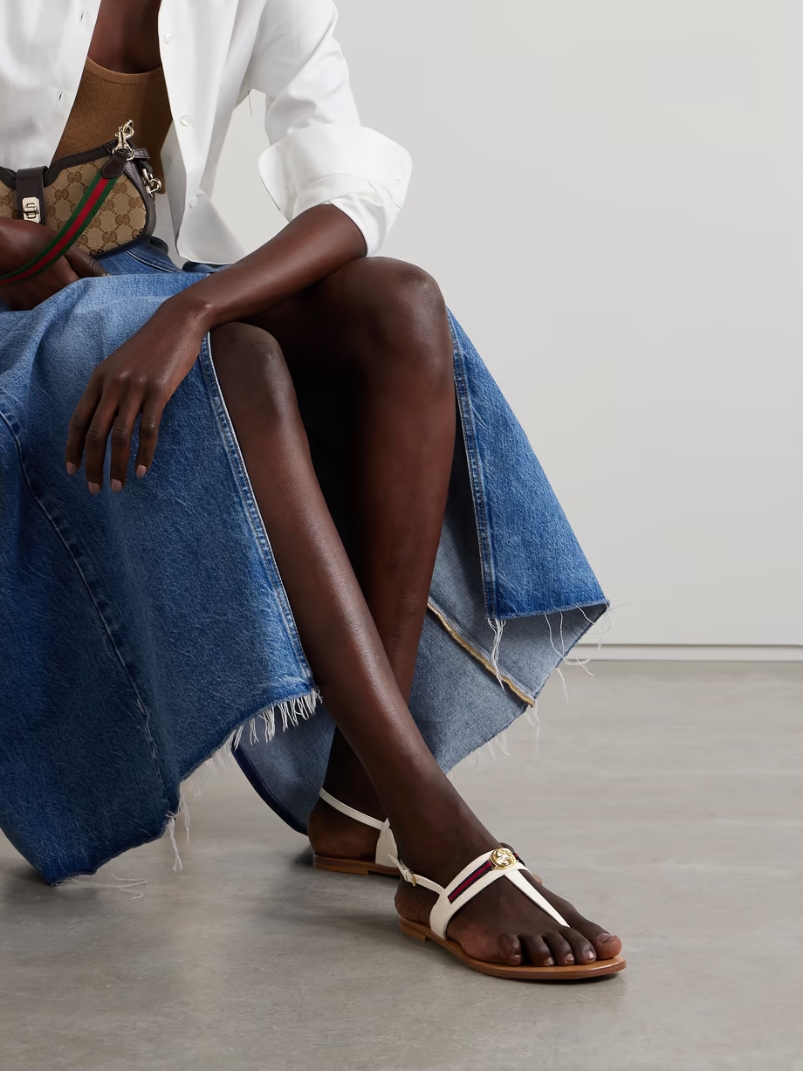 Kika logo-embellished webbing-trimmed leather sandals Kika logo-embellished webbing-trimmed leather sandals