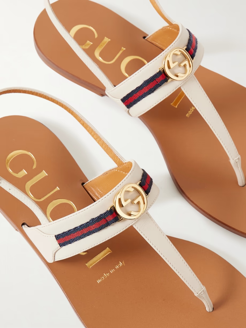 Kika logo-embellished webbing-trimmed leather sandals Kika logo-embellished webbing-trimmed leather sandals