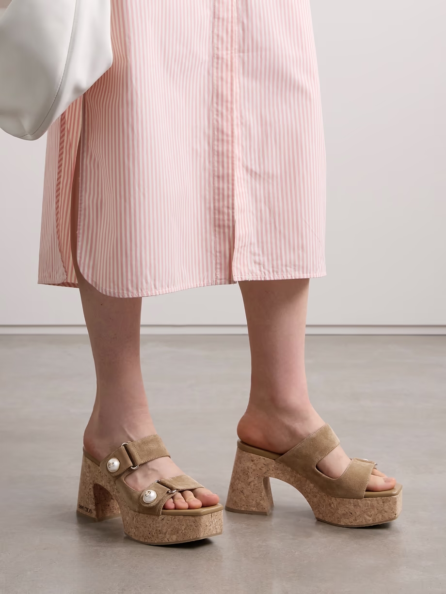 Fayence 95 faux pearl-embellished suede platform mules Fayence 95 faux pearl-embellished suede platform mules