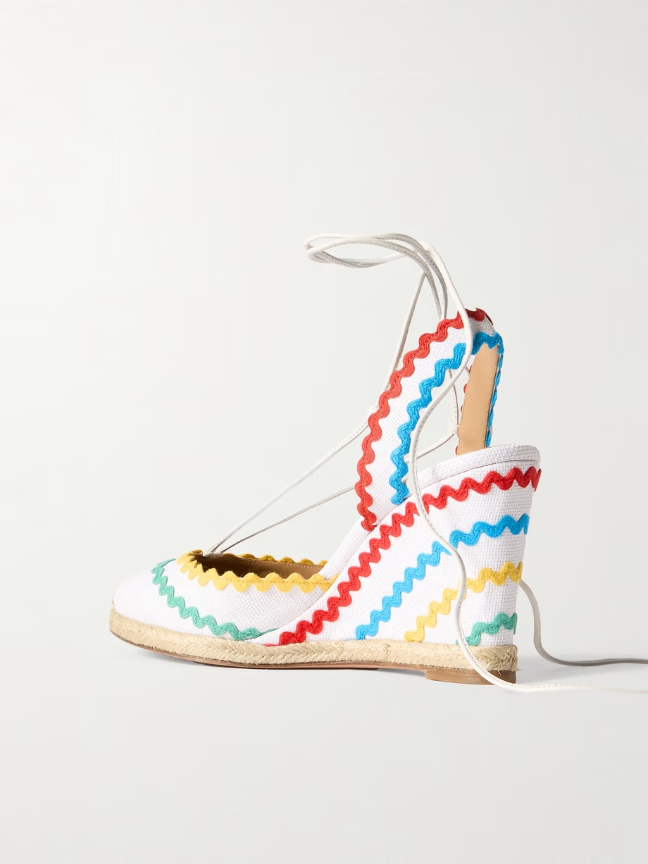 Ric Rac 85 leather-trimmed raffia wedge espadrilles Ric Rac 85 leather-trimmed raffia wedge espadrilles