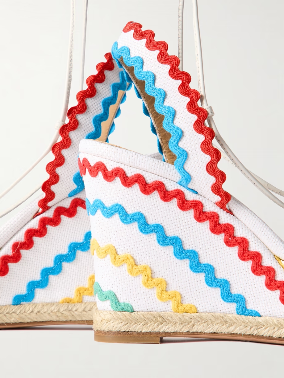 Ric Rac 85 leather-trimmed raffia wedge espadrilles Ric Rac 85 leather-trimmed raffia wedge espadrilles