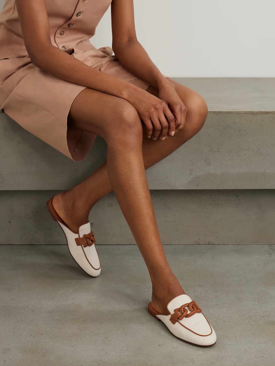 Sabot leather-trimmed canvas slippers Sabot leather-trimmed canvas slippers